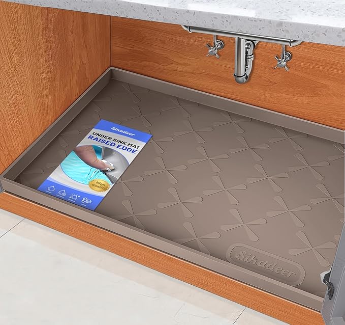 SIKADEER Waterproof Under Sink Mat Silicone 28"x19", Kitchen Cabinet Liner | BPA-Free Silicone Mat with Raised Lip Protects Cabinets from Leaks, Versatile Home Organizer for Bathroom, Pets, Boots, Floor