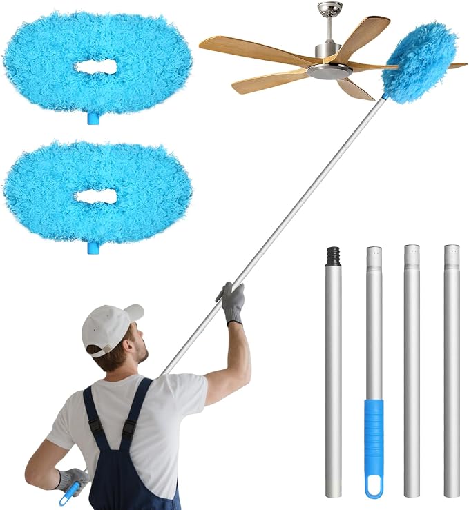 Eunice Ceiling Fan Cleaner Duster with Extension Pole | 13-50Inch Reusable Fan Blade Cleaning Tool for Cobweb Walls and Door Window