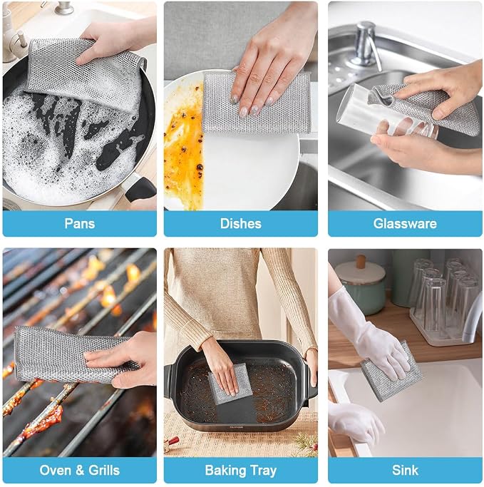 AIDEA Non Scratch Wire Dishcloth 24PK, Dish Cloths for Washing Dishes 7"×8" | Wire Dishwashing Rag for Wet and Dry, Dish Rags No Odor, Cleaning Pads Steel Scrubber for Cookware, Sinks, Dishes, Stove Tops