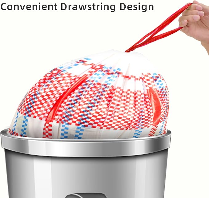 4 Gallon Trash Bags, Small Garbage Bags with Drawstring and Printed Striped Design, Tear-Free, Leakproof & Durable Small Trash Bags for Bathroom, Office, 50 Count