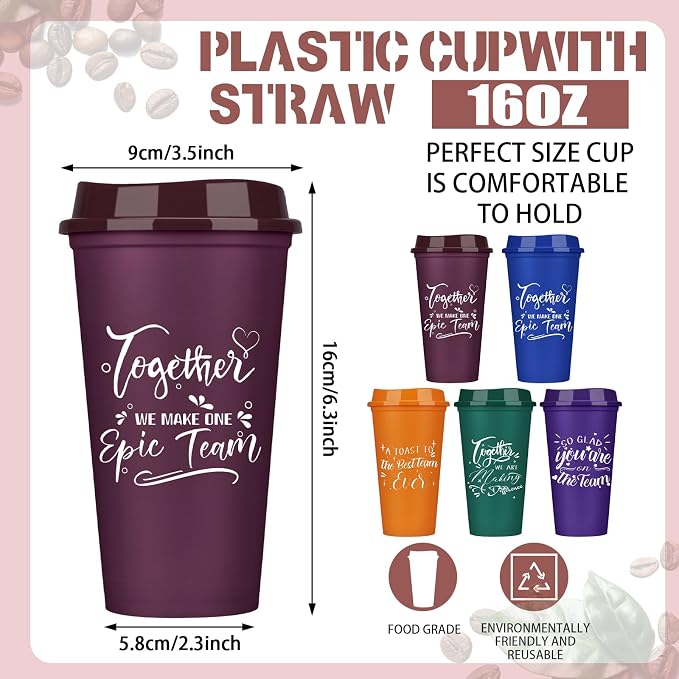 Pickmesh Housekeeping Employee Appreciation Gift Cup, Multicolor, 15 Pcs | 16 oz Plastic Tumblers with Lids, Reusable Coffee Cups, Thank You Gifts, for Staff Volunteer Coworker Teacher