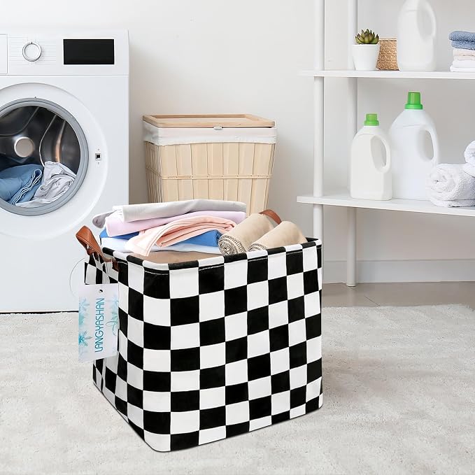 Square Racecar Storage Baskets Shelf Gift Toy Organizer Room Racing Flag | Laundry Hamper Collapse Canvas with Handles for Organizing Home Kitchen Children Toys Office Closet Shelves
