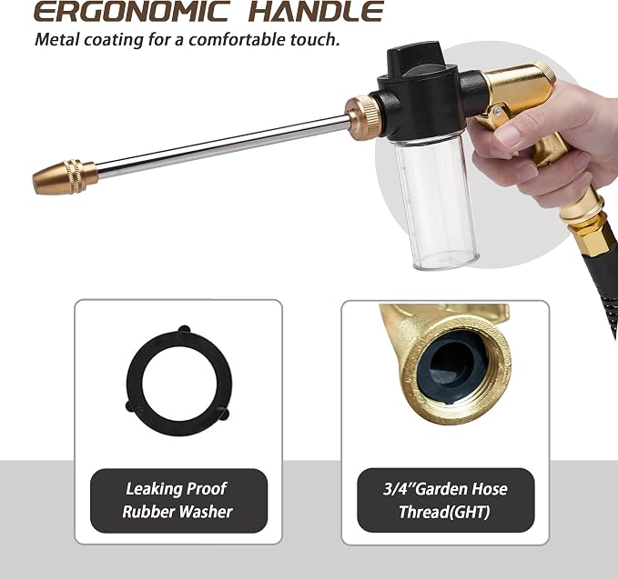 High Pressure Hose Nozzle with Soap Dispenser, Metal Foam Sprayer | Hose sprayer for chemicals,Foam gun for car washing,solar panel & window cleaning,garden watering with adjustable spray modes