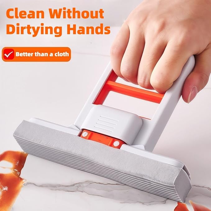 Press Grip Mini Mop with a Mini Foldable Desktop Mop, Zero-Touch Gap Dust Cleaner with 39in Stick & Clip On Locking Head, Dry Wet Disposable Dust Mop for Kitchen Wall Bathroom Toilet Corners