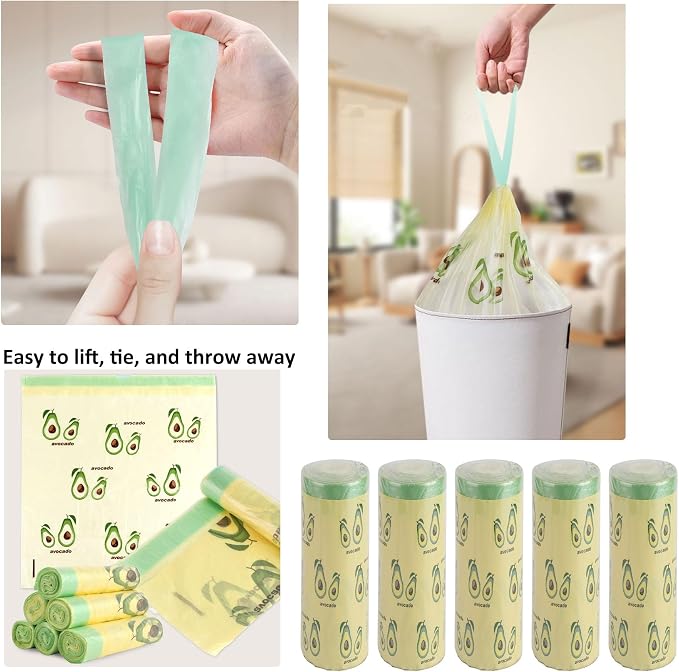 75 Counts 4 Gallon Trash Bags - 1.1 Mil Thick Drawstring small trash Bags for Bathroom, Kitchen, Bedroom, Office Toilet Home (Green-Yellow, 75Counts)