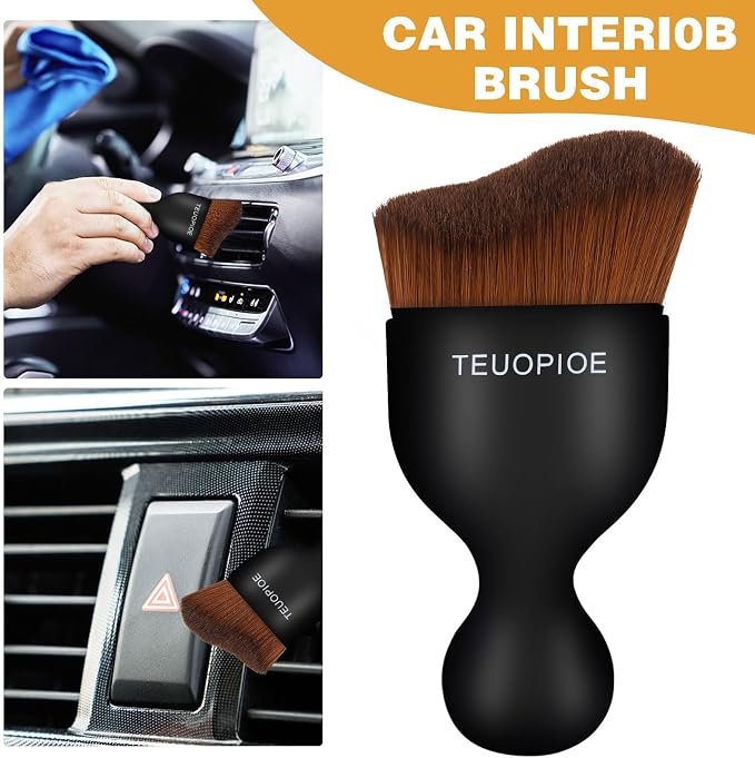 Car Detailing Brush for Interior Dusting and Air Vents,Bronze | Soft synthetic bristles clean dashboards, vents, and consoles. Lightweight PP handle is suitable for dry or wet use.