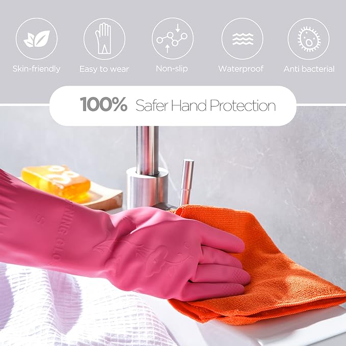 Dishwashing gloves 2 Pairs for kitchen,Rubber cleaning gloves,Long dish gloves reuseable.
