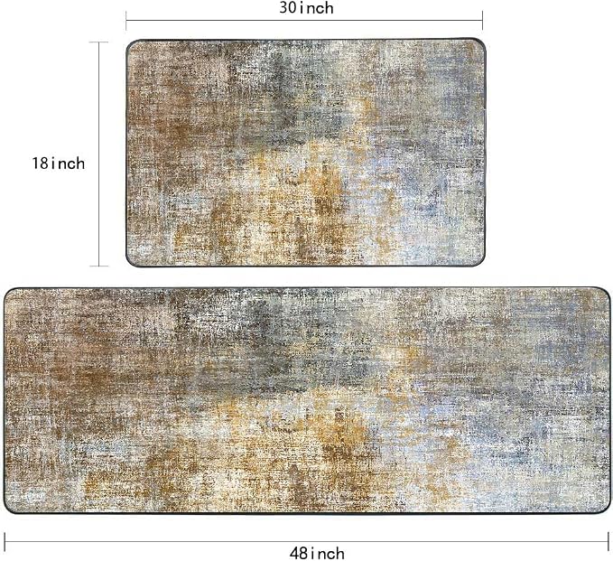 TOMWISH Kitchen Mats for Floor 2 Piece Set Brown Kitchen Runner Rug | Non Skid Cushioned Kitchen Floor Mat Vintage Office Farmhouse Runner Mat for Laundry 18"X48"+18"X30"
