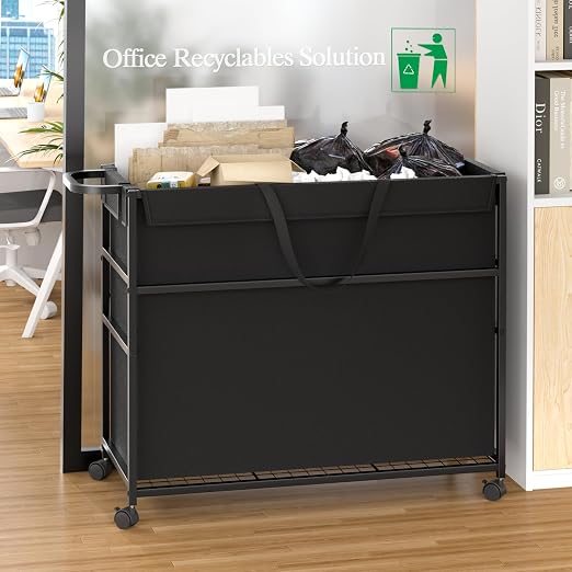 DAOUTIME Commercial Trash Can Cart, 51.5Gal Office Trash Cart (2 Lockable), Recyclable Cardboard Box/Paper Organizer, Large-Capacity Laundry Cart for Hotel/Office/Home/Nursing Home/Groceries/Supplies