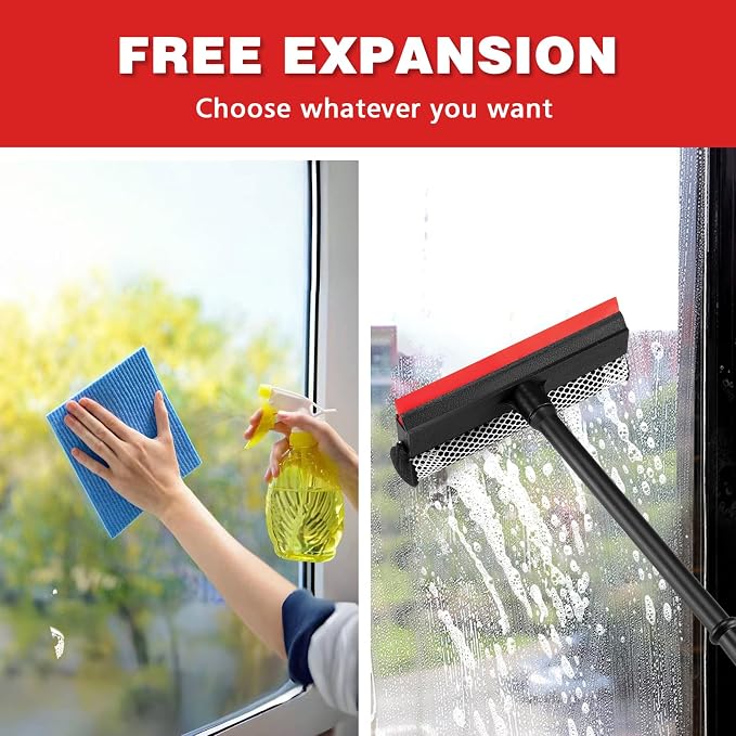 Professional 8.1" 2 in 1 Window Squeegee with 16" Long Handle,Car Squeegee for Gas Station,Home,Car，Glass,Shower,Outdoor High Window Cleaning