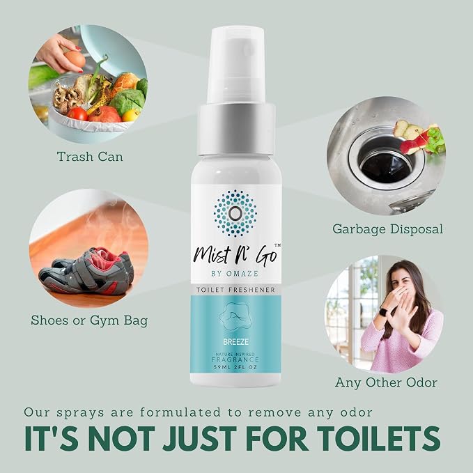 Mist N' Go Omaze Travel Bathroom Spray - Toilet Odor Eliminator & Air Freshener - Popular Mix, Daily Pack (2oz + 1oz)