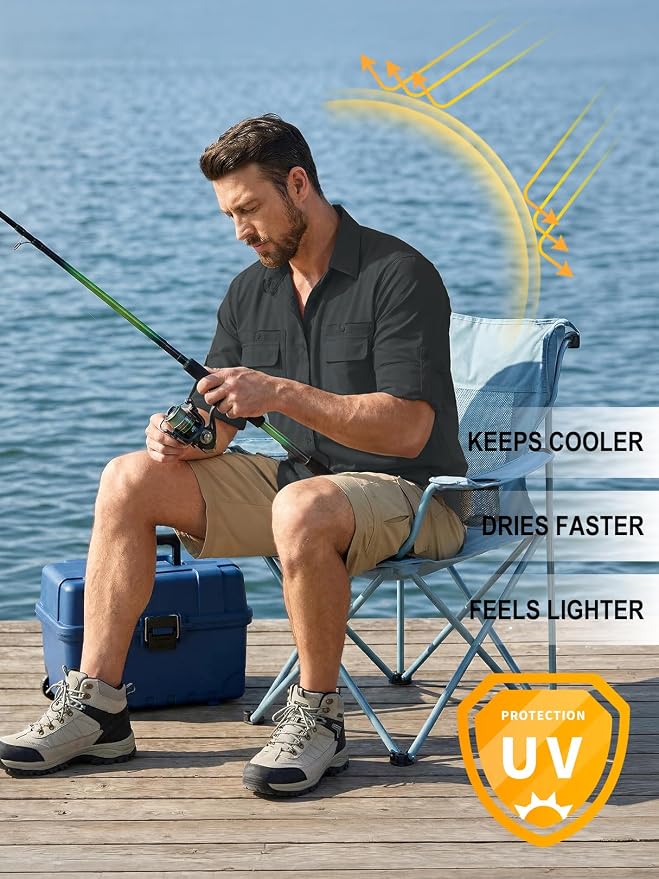 linlon Men's Safari Shirt UV Sun Protection Long Sleeve Hiking Travel | Button Down Mesh Back Vents UPF 50+ Quick Dry Breathable Cool Lightweight Outdoor Travel Fishing Gardening Clothes