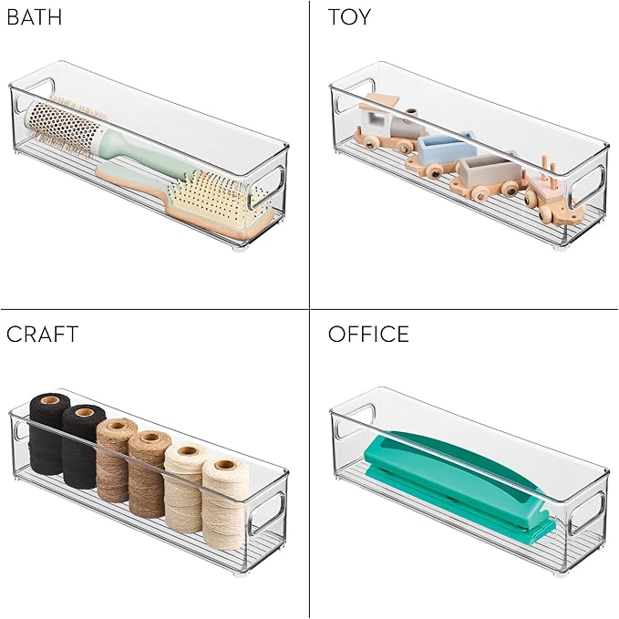 iDesign Fridge Storage Bin Set, Set of 8, Clear | Includes Bins with Handles, Water Bottle Holder