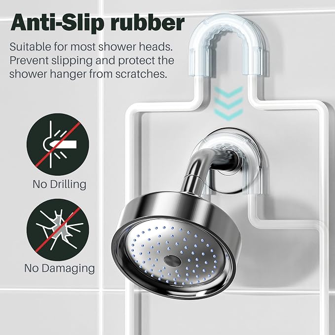 Epicano Shower Caddy Hanging Over Head, White,Stainless Steel | Rustproof,4 Hooks for Towels,Sponge and & Bathroom Accessories,Anti-Swing Suction Cups & Adhesive hooks