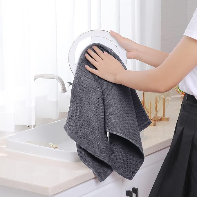 Homaxy 100% Cotton Waffle Weave Kitchen Dish Towels 12-Pack, Dark Grey | 13 x 28 Inches, Ultra Soft Absorbent Dish Towels, Quick Drying Cleaning Towels
