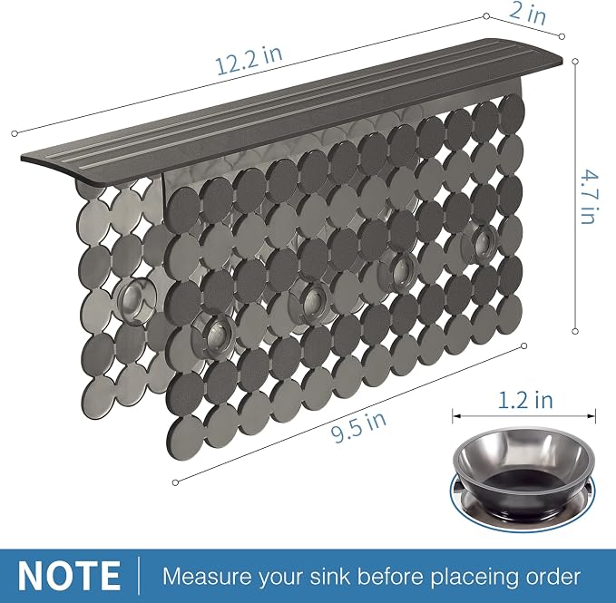 Bligli Plastic Sink Saddle, Sink Divider Mat with Strong Suction Cups, Kitchen Divided Sink Protector Mat for Glassware Dishes, Easy to Clean and No Smell, 9.5" x 12", Translucent Grey