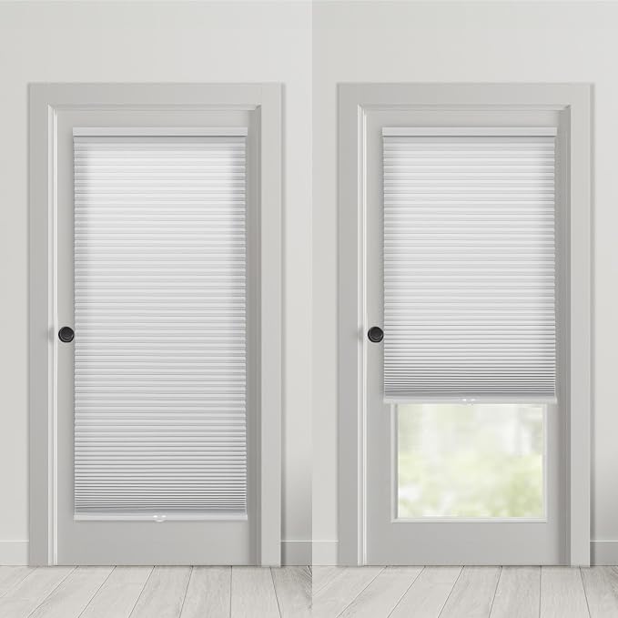 DEZ FURNISHINGS Cordless No Tools No Drill 1.5" Magnet Light Filtering Shades for Metal Doors, 28" W x 42" H, White