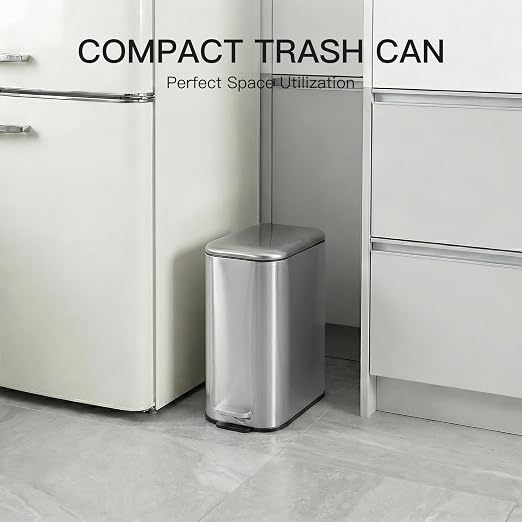 3.2 Gallon/12L Stainless Steel Step Trash Can, Soft Close Pedal Garbage Bin with Detachable Inner Bucket,Fingerprint Resistant,Dual-Use Waste & Recycling Container for Home Kitchen, Bathroom and Offic