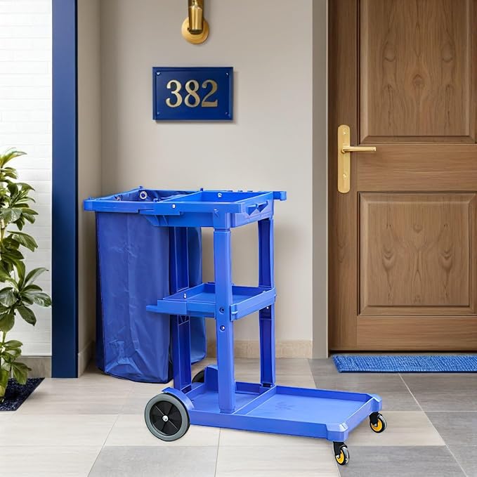 Blue Polyester Cleaning Storage Bag Replacement for Service Carts | Portable Janitorial Trolley Tote, Large Capacity Organizer for Demanding Environments, Collapses Flat for Supply Closet