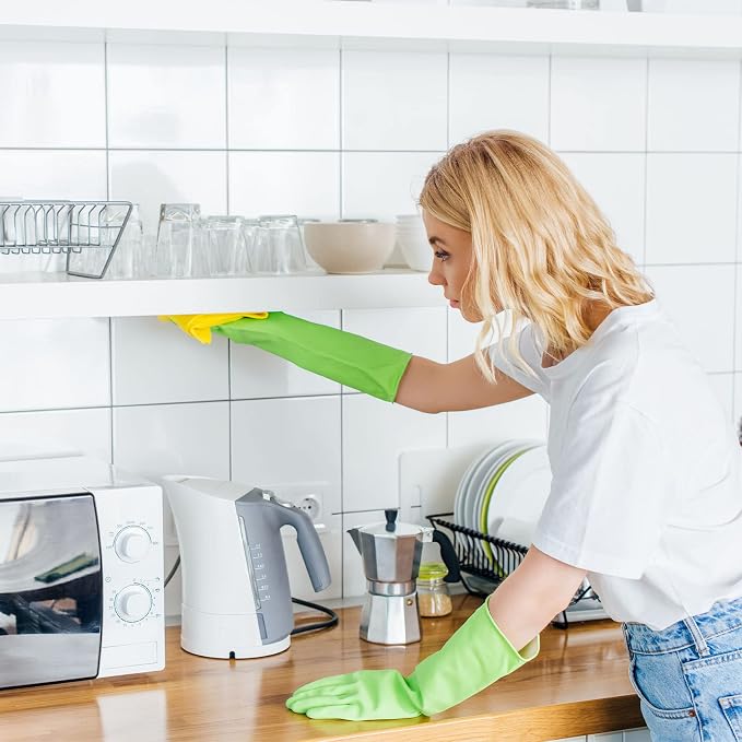 Latex Free Nitrile Cleaning Gloves, Large, 3 Pairs | 12 Mil Thick, Reusable Gloves with Non-Slip Grip, Waterproof for Dishwashing, Kitchen, Bathroom & Household Cleaning
