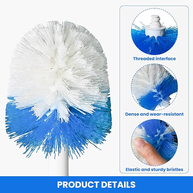 Toilet Brush Refills for OXO Toilet Brush Only, 2 Pack Replacement Heads | Toilet Brush Replacement Head for Deep Bathroom Toilet Bowl Cleaning, Blue & White, Nylon & Plastic Material Bristles