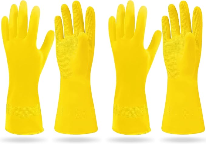 SteadMax 1 Pair Cleaning Gloves, Reusable Natural Rubber Dish Gloves, Latex Non-Slip Gloves for Kitchen, Household