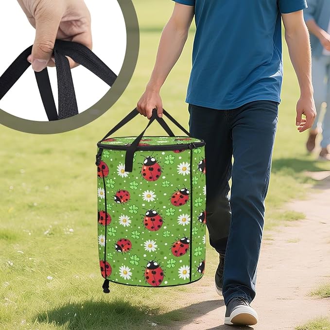 Ladybug 24 Gal Collapsible Trash Can Waterproof Pop-Up Pop up Trash Can for Camping Backyard & Car Travel Easy to Clean Outdoor Garbage Bin Reusable Camping Essentials