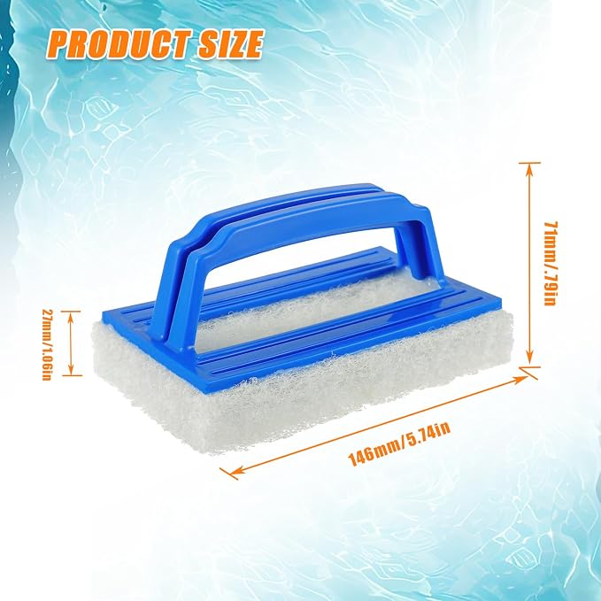 Hand-Held Sponge Swimming Pool Scrub Brush | for Pool Tile & Grout, Walls, Vinyl Liners, Spas, Kitchen, Bathroom, Shower Tile (2 pcs)