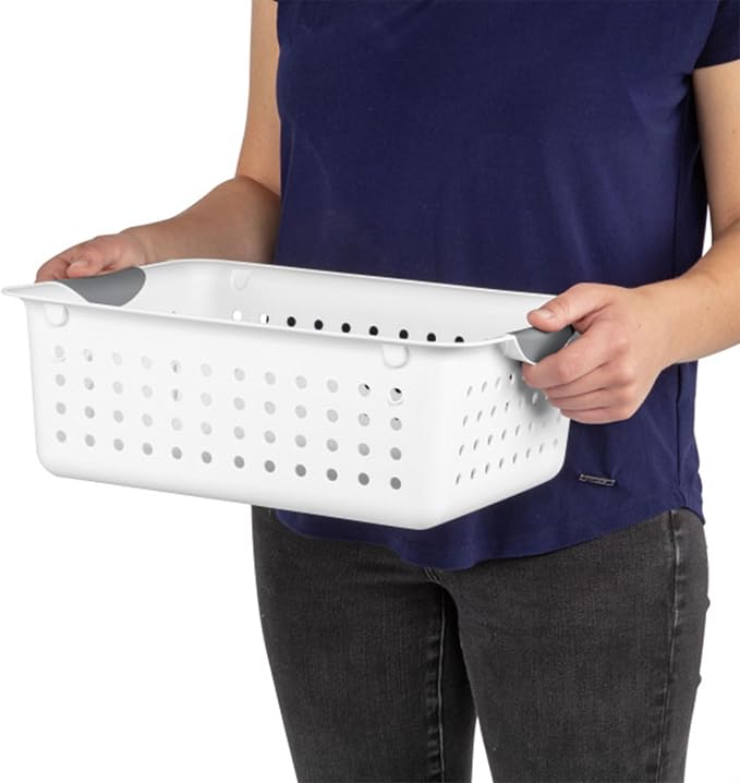 Sterilite Medium Ultra™ Basket, Open Plastic Storage Bin, White, 6 Pack | Classic Storage Organizer Baskets for Countertops, Pantry Shelves, Kitchen Cabinets, Laundry Rooms & Home Offices