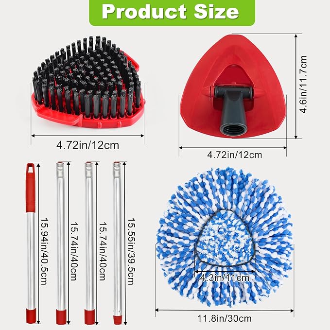 Spin Mop Handle, Mop Replacement Heads,Brush,Base Compatible with OCedar RinseClean 2 Tank,Inclued 2 Microfiber Mop Heads,1 Mop Base,2 Brush and 4-Section Mop Handle for Ocedar,Use for Floor Cleaning