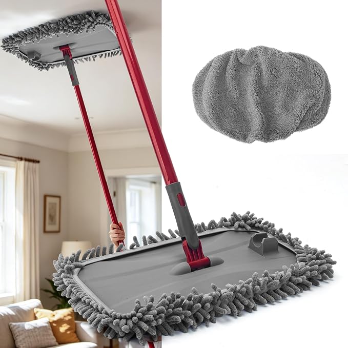KeFanta Large Microfiber Flat Mop for Floor Cleaning,16” Wide Dust Mop | 2 Reusable Pads,55" Long Handle Wet & Dry Sweeper Kit for Hardwood,Tile,Laminate,Vinyl Floor
