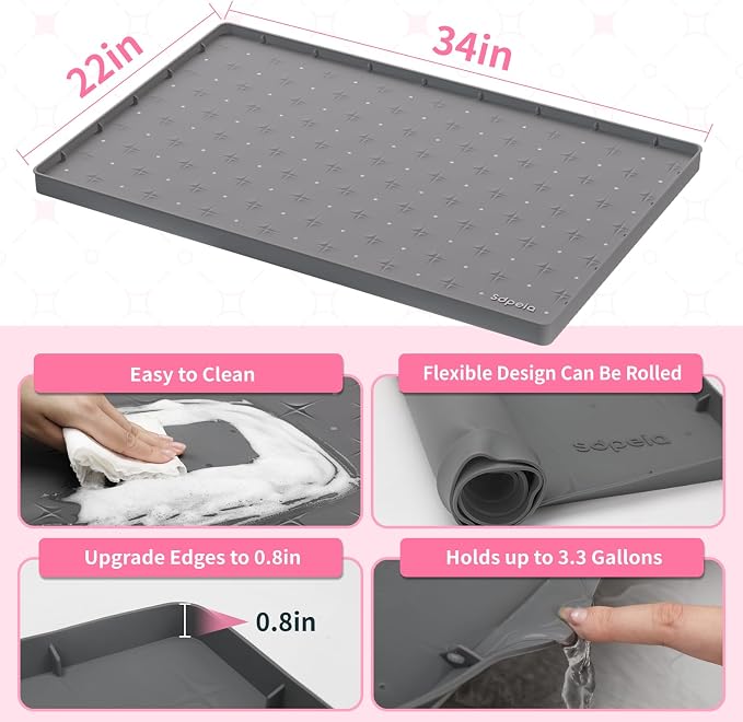Sdpeia Under Sink Mat 31 in x22 in, Undersink Mats for Bottom of Kitchen Sink Easy to Clean Cabinet Protector with Drain Hole (Grey) Gray