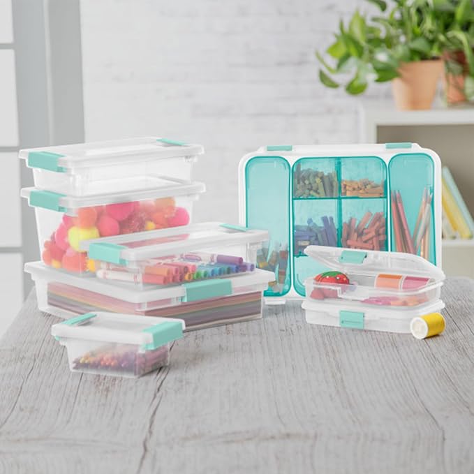 Sterilite Clip Box, Stackable Clear Plastic Bins- Small, 18-Pack | Storage Containers with Latching Lids for Writing, Arts or Crafts Supplies - Home, Office, Classroom & Workshop Organization