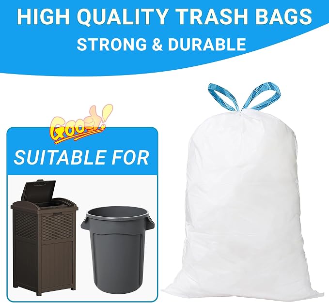 33 Gallon Drawstring Trash Bags 50 CT Compatible with Brute 32 Gallon Can | 1.2 Mil THICK Heavy Duty for 30 32 33 Gallon Round Trash Can Tear & Leak Resistant