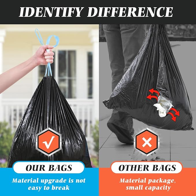 Large 20 Gallon Black Drawstring Trash Bags, 1.9 Mil, 120 Count | Heay Duty Tall Garbage bag Fit 20-21Gal Trash Can, Leak Proof & Tear Free Sturdy For Indoor,Office,Outdoor Lawn Leaf Cleaning
