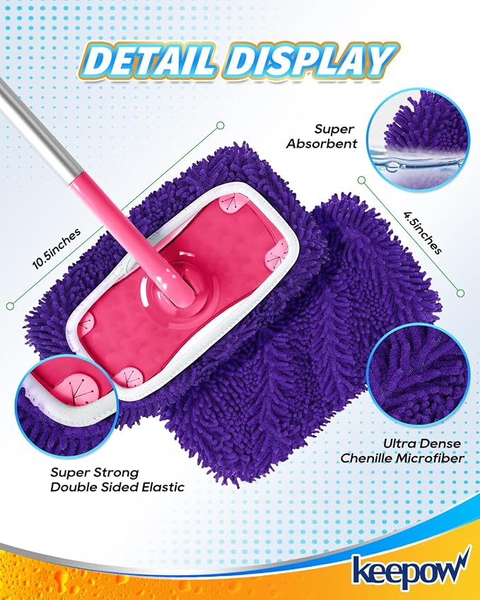 8Pcs Reusable Microfiber Mop Pads Compatible with Swiffer Sweeper Mop | Replacement Wet Mopping pad Refills & Washable Dry Sweeping Cloths for Surface/Hardwood Floor Cleaning