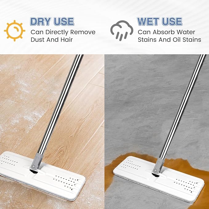 6 Pack Flat Mop Pads for Joymoop Mop and Bucket Set with Wringer | Washable & Reusable Microfiber Mop Head Refills for Oshang Bosheng Mop, 13" X 4.9", 6 Pack Grey/Stripe