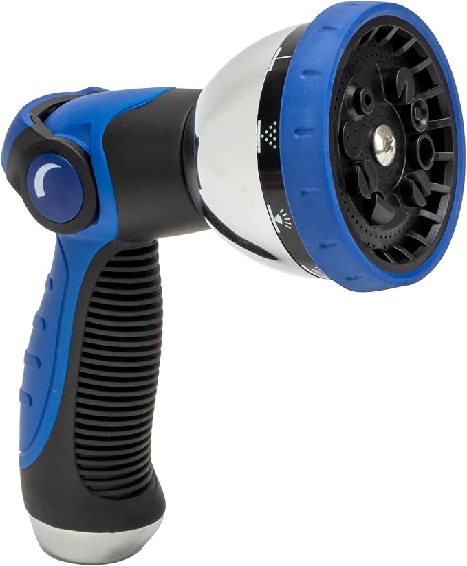 VIKING Hose Nozzle, 10 Spray Patterns, Thumb Control for Cars and Homes | Water Hose Nozzle, Adjustable Heavy Duty Thumb Control for Car Washing Kit, Watering Plants, Washing Pets, and Home Use