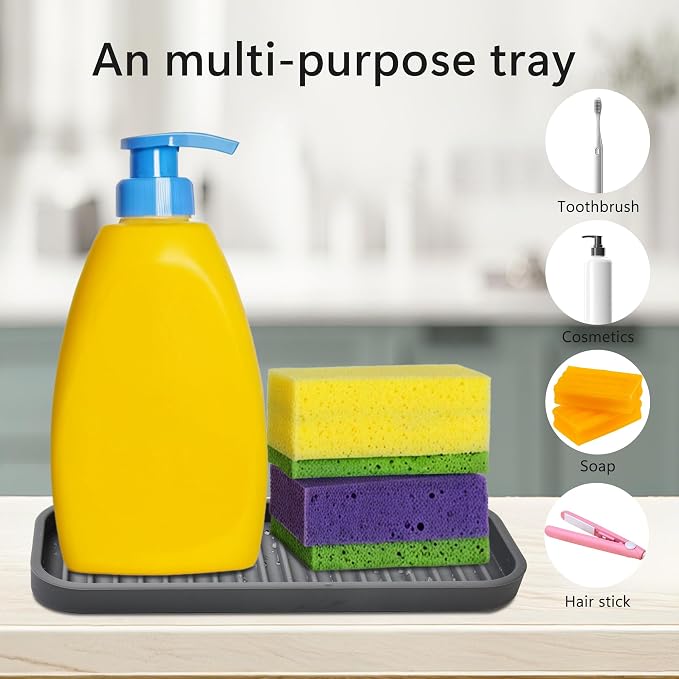 Mofason Silicone Sponge Holder - Kitchen Soap Tray soap Holder 2 Pack Gray | Tray for soap and sponge, kitchen sink tray, accessories to clean sink, silicone sponge tray, sink tray, dish brush holder