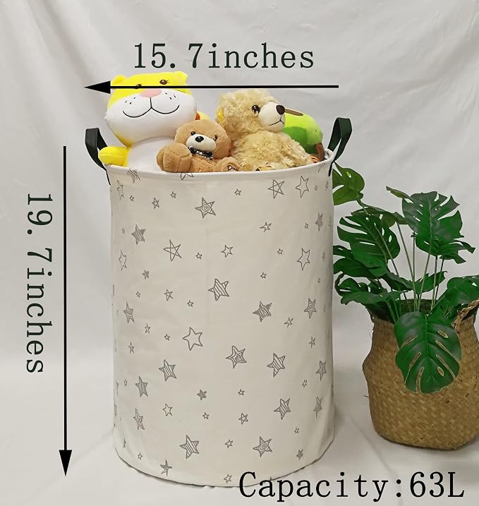 Round Star Pattern Laundry Hamper Storage Basket Fabric Material Storage Hamper Organization Basket, Storage Bin, Gift Box with Handles for Room