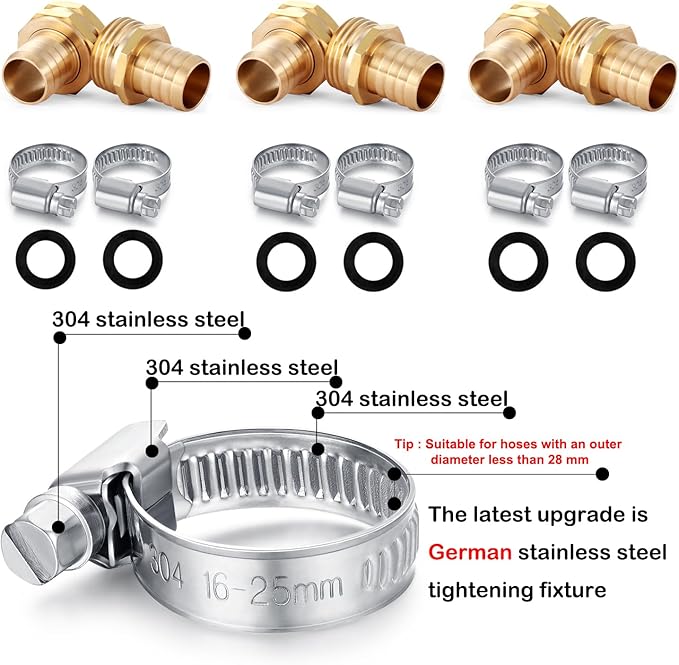 Solid Brass Garden Hose Repair Connector with Clamps Hose End Repair Kit,Fit for 3/4"Garden Hose Fitting,Male and Female Hose Fittings(3/4"-3 Set)