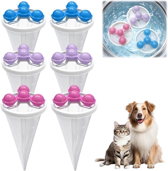 6Pack Washing Machine Hair Filter Mesh Bags,Washing Machine Conical Lint Collectors,Floating Filter,Reusable Washing Machine Hair Collectors for Cat and Dog Hair (6)