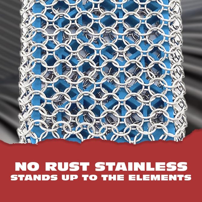 Knapp Made Premium Cast Iron Cleaner, 2-in-1 Combo Chainmail Scrubber with Silicone Core, Heavy Duty & Fine Mesh Rings for Cookware, Skillets and Pots, Premium Cast Iron Cleaner – Ice Blue