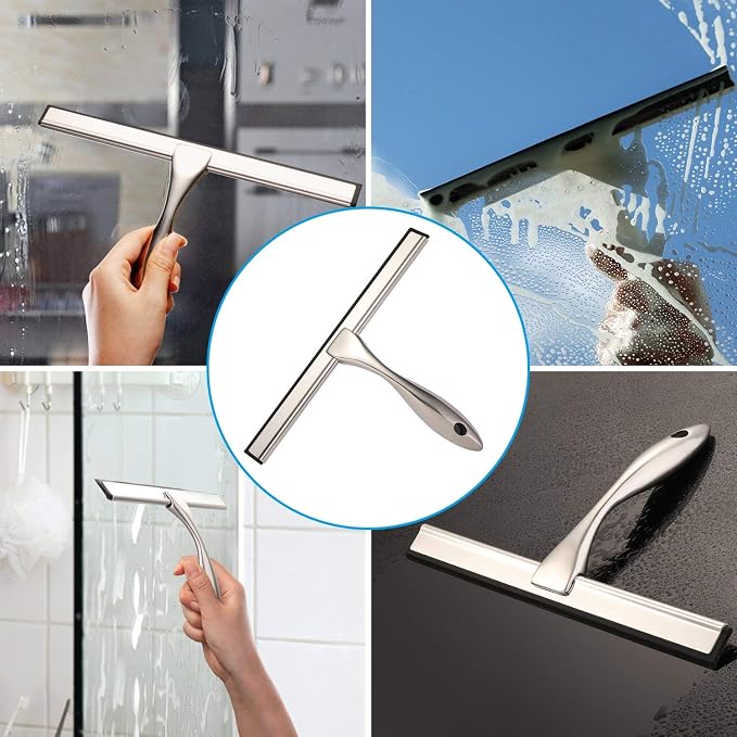 Hiware All-Purpose Shower Squeegee for Shower Doors, Bathroom, Window and Car Glass - Stainless Steel, 12 Inches