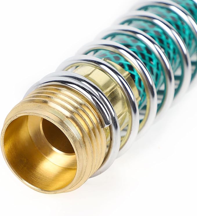 Triumpeek 2 Packs Garden Hose Extension Adapters | 5.7"L Hose Protectors with Coil Spring, Brass Hose/Pipe Connectors with 3/4" Threaded Hose Fittings