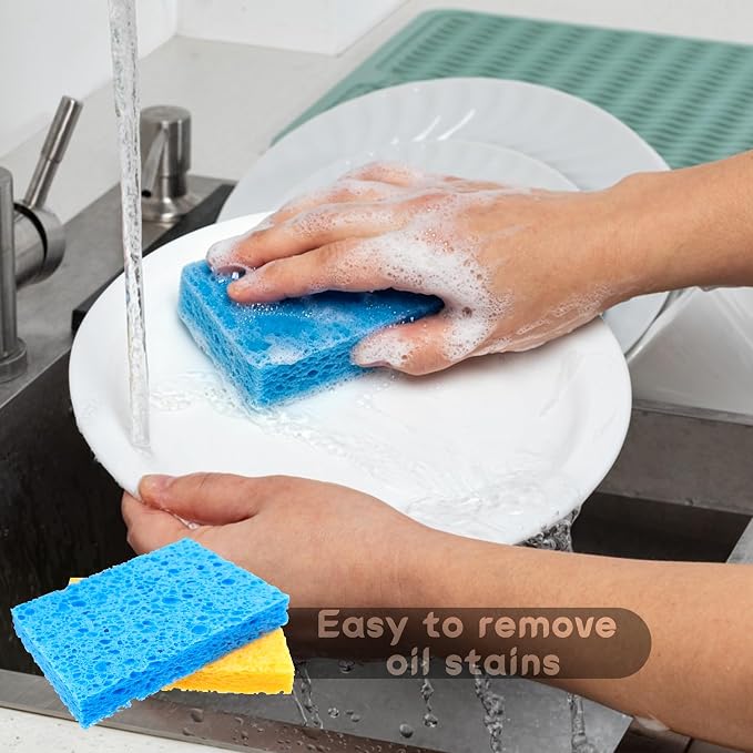 12 PCS Compressed Cellulose Sponges, Kitchen Dishwashing Sponges | Soft, Non-Scratch, Reusable Sponge for Cleaning Dishes, Cookware, Bathroom, Household Use