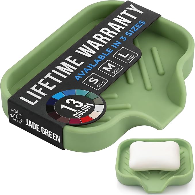 Zulay Kitchen Small Silicone Sponge Holder (4.9x3.3”) – Space-Saving Sink Organizer Tray for Sponge, Soap, Brush & More – Compact Non-Slip Dish for Kitchen & Bathroom (Jade Green)