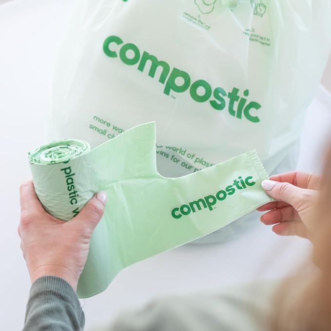Compostic Compostable Trash Bags, 13 Gallon Tall Kitchen (100 Count) Bulk Pack — Extra Strong, Home Compostable, Plant-Based, Non-Toxic, Unscented Garbage Bags (Pack of 2)