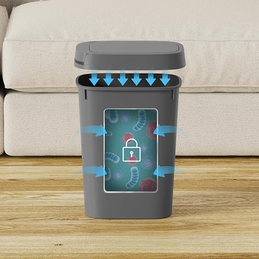KSSKSS 3 Pack Bathroom Small Trash Can with Lid, 2.6 Gallon Slim Garbage Bin with Pop-Up Lid, 10L Plastic Wastebasket for Bedroom, Office, Kitchen, Toilet (Gray)