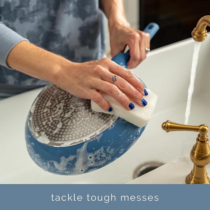 S&T INC. Dish Sponge, 4.3" x 2.8" x 1", 8 Pack, White | 3 Layer Design, Refill Sponge Pack, Gentle Clean for Pots and Pans, Scouring Pad for Tough Messes in Kitchen and Home